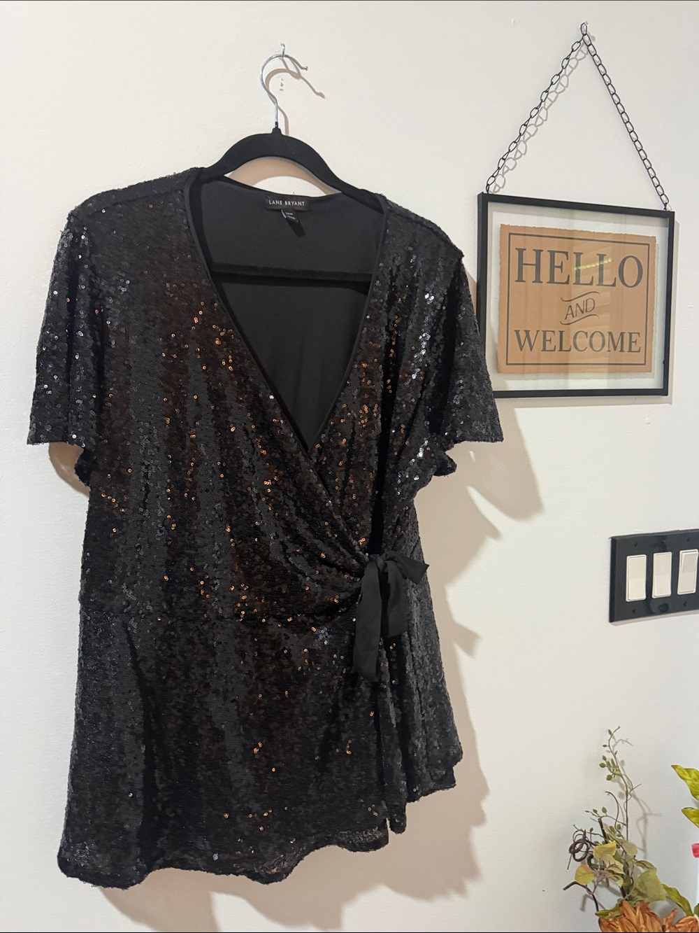 Lane Bryant Black Sequin Wrap Top